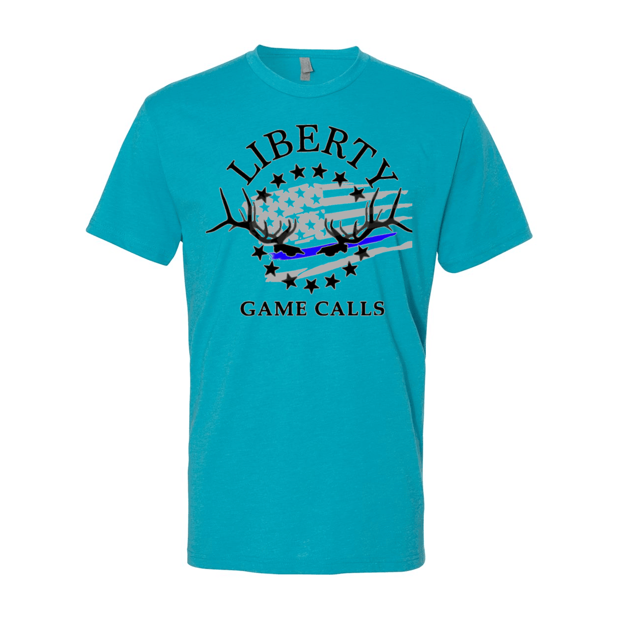 Men's T-Shirt: Thin Blue Line Flag Logo - Liberty Game Calls