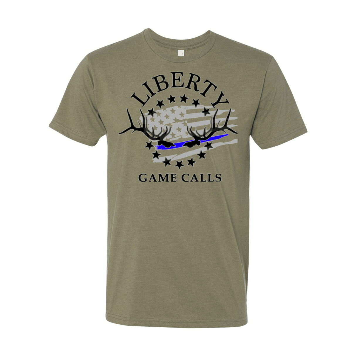 Men's T-Shirt: Thin Blue Line Flag Logo - Liberty Game Calls