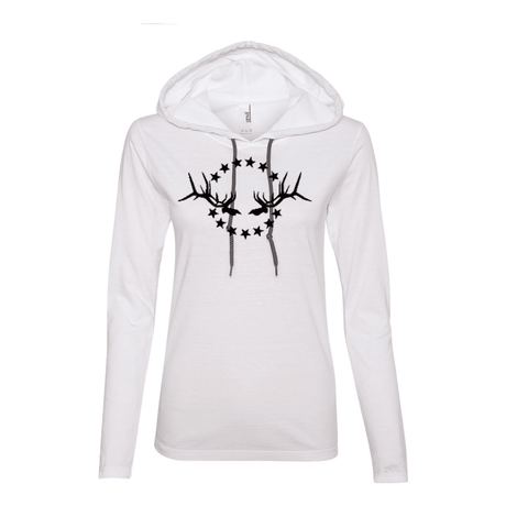 Women's Lightweight Hooded Shirt: Simple Black Logo - Liberty Game Calls 