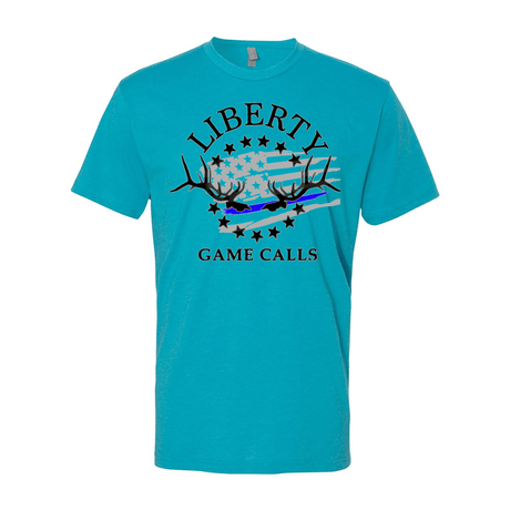 Men's T-Shirt: Thin Blue Line Flag Logo - Liberty Game Calls 