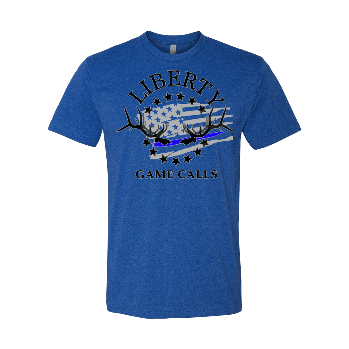 Men's T-Shirt: Thin Blue Line Flag Logo - Liberty Game Calls 
