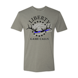 Men's T-Shirt: Thin Blue Line Flag Logo - Liberty Game Calls 