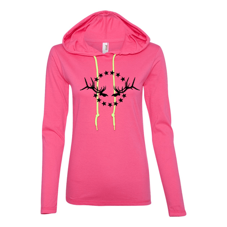 Women's Lightweight Hooded Shirt: Simple Black Logo - Liberty Game Calls 