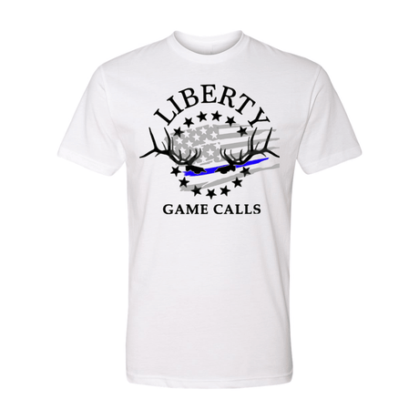 Men's T-Shirt: Thin Blue Line Flag Logo - Liberty Game Calls 