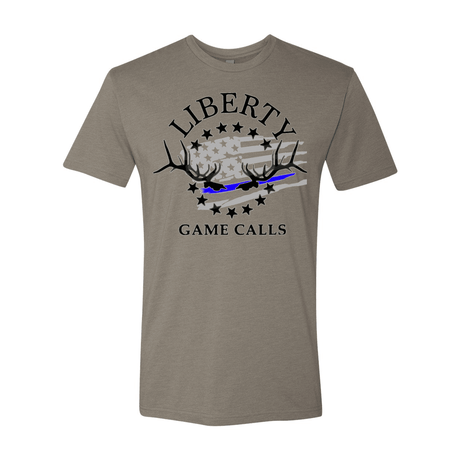Men's T-Shirt: Thin Blue Line Flag Logo - Liberty Game Calls 