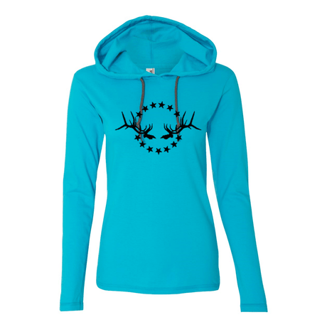 Women's Lightweight Hooded Shirt: Simple Black Logo - Liberty Game Calls 